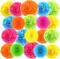 60 Pcs Tissue Paper Pom Poms Kit Colorful 10, 12, 14 Inch Rainbow Pom Poms Ball Decorations for Classroom Outdoor Birthday Wedding
